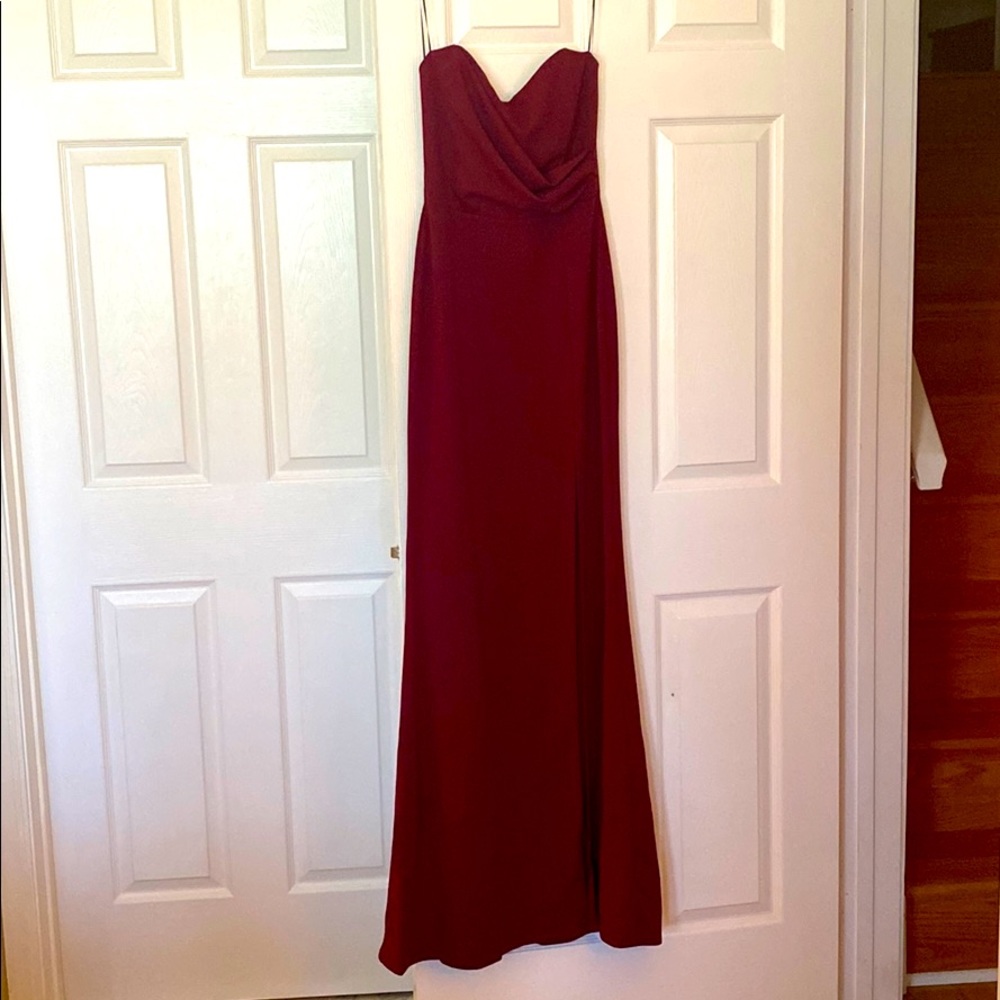 Women’s strapless high slit formal dress